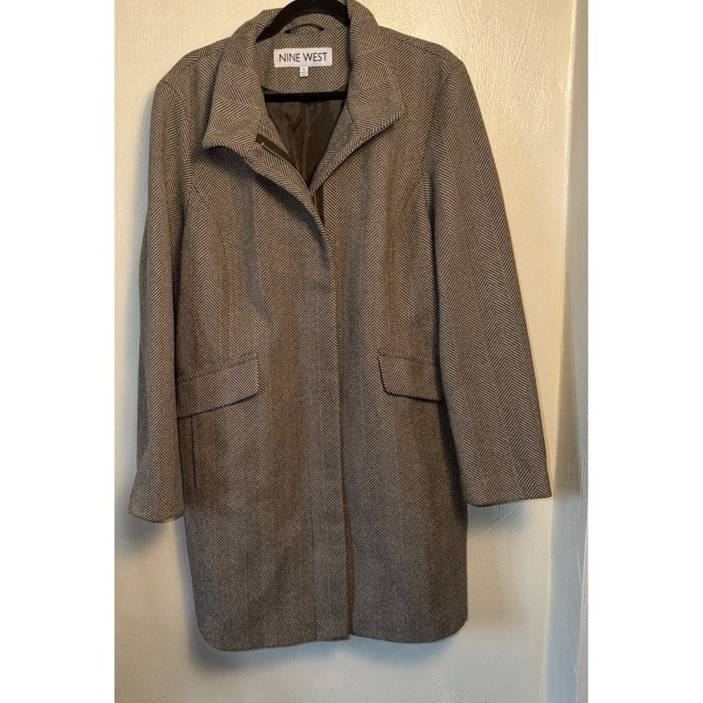 Nine West Faux-Wool Herringbone Zipper Front Women's Coat Size XL